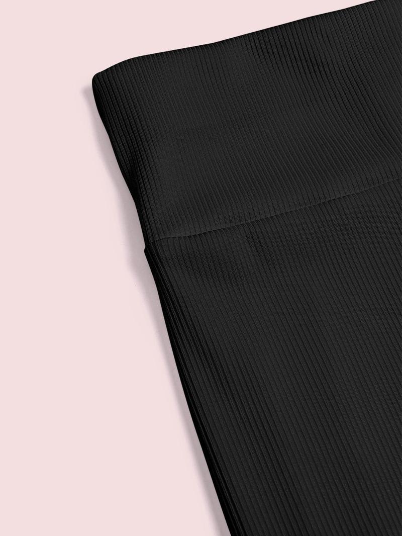 Women's Solid Ribbed Flare Leg Leggings, Casual Comfy High Stretch Bell Bottom Trousers for Yoga Gym Workout, Ladies Bottoms for All Seasons