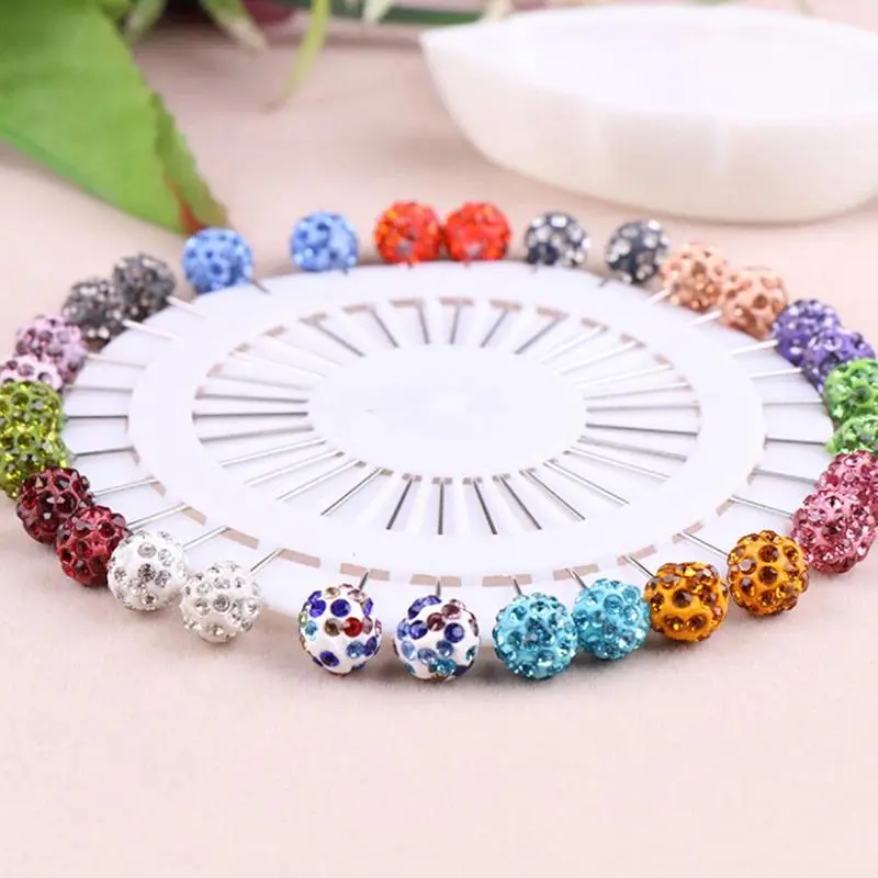 30Pcs 10mm Crystal Ball Brooch Pin Fashion Muslim Hijab Scarf Pins Scarf Clip Wedding Pin For Women Rhinestone Ball Brooch