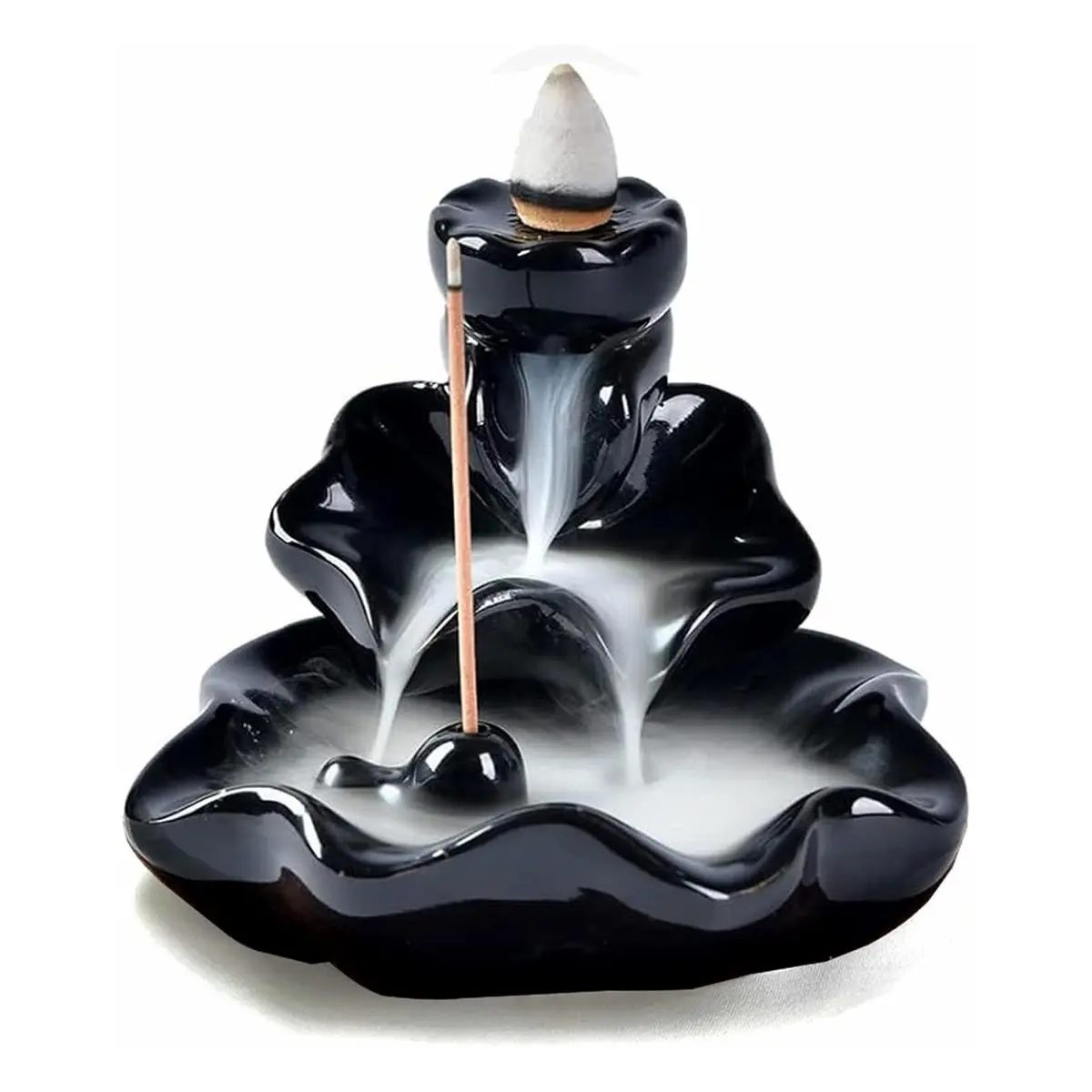 Lotus Backflow Incense Burner - Ceramic Censer for Cones and Sticks, Porcelain Holder with 10 Mixed Aromatherapy Cones, Home Fragrance Gift