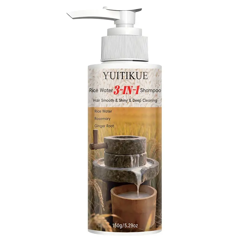 Yuitikue Rice Water 3-In-1 Shampoo, Smooth & Shine, Deep Cleanse, Contains Rice Water, Rosemary, Ginger Root, Fine Foam, Refreshing Volumizing, 150g