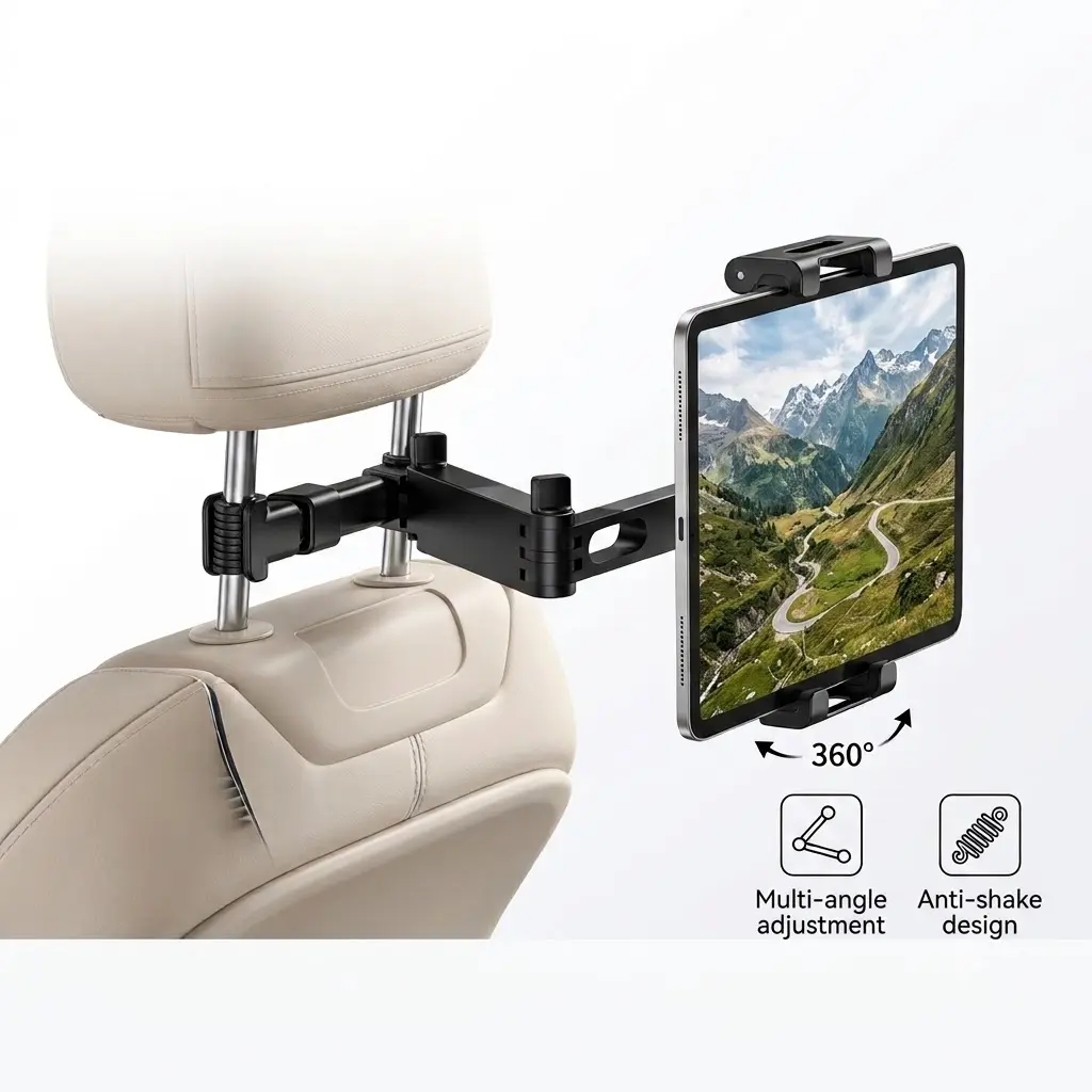 NextQube Car Headrest Tablet Holder - [3 in 1 Extension Arm] Adjustable Tablet Car Mount for Back Seat, Gifts Road Trip Essentials for Kids, for 4.7-11" Devices, iPad Pro Air Mini, Galaxy, Fire HD
