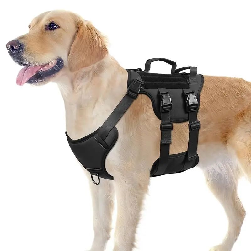 Tactical Dog Harness for Large Dogs, No Pull Adjustable Reflective Pet Vest with Dual Handles, Durable Nylon Control Gear (US Local Stock)