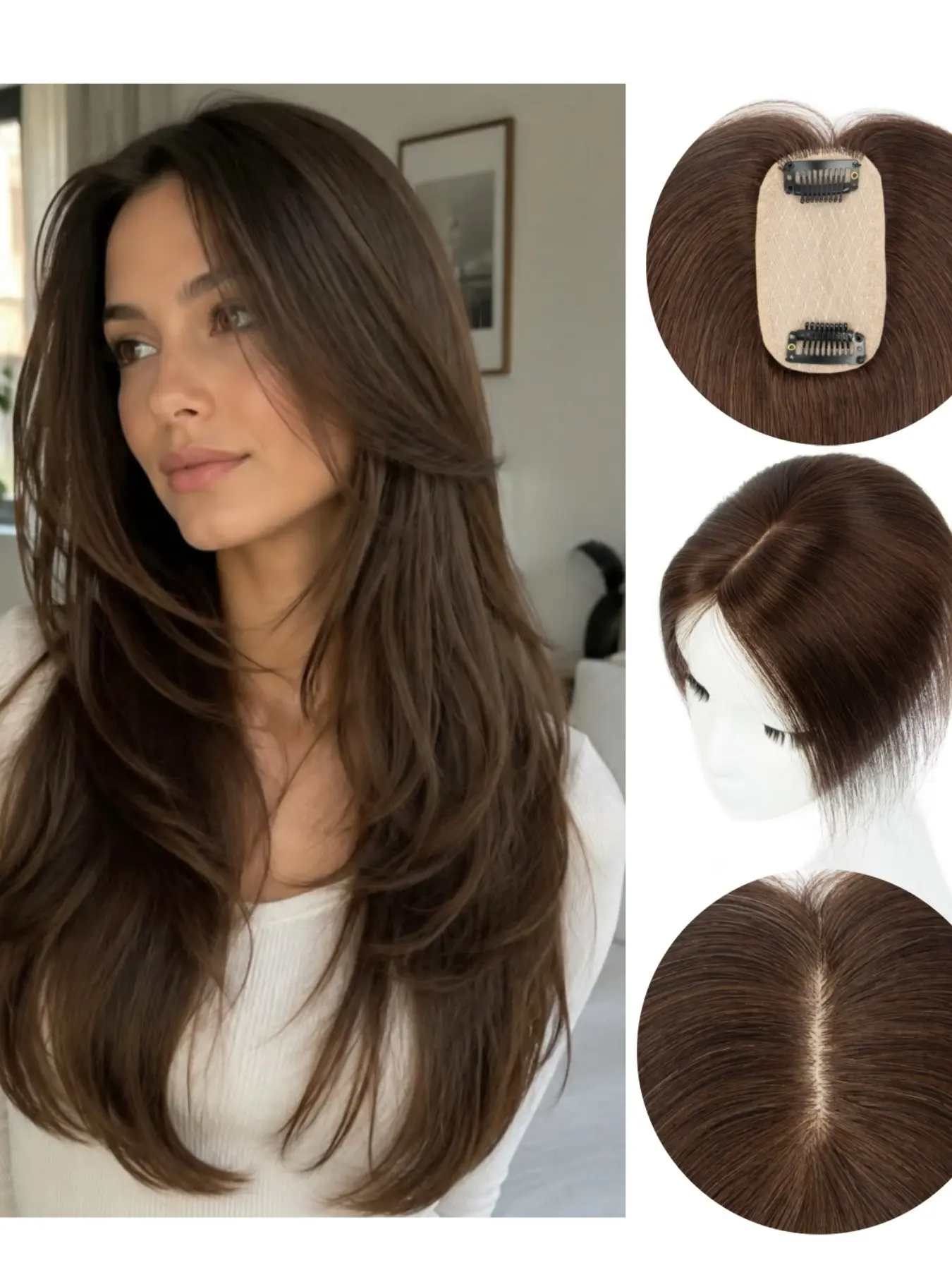 360° 3D Hair Toppers Made from Human Hair for Women Experiencing Thinning, Featuring Long Pieces That Clip in to Enhance Volume, Providing a Light Straight Hair Extension Wiglet Without Bangs