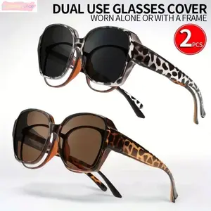 Summervibes 2 PackRetro Leopard Print Sunglasses, Dual Use Fit Over Prescription Glasses, Lightweight UV Protection Shades For Men Women, Summer Road Trip Driving Essentials, Vintage Tortoiseshell Eyewear