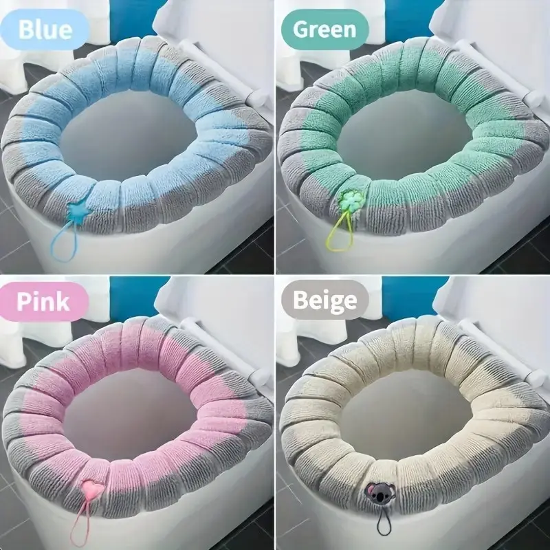 Winter Thickened Toilet Seat Cushion, 4-Pack, Universal Toilet Pad, Toilet Seat Covers, Washable, Foldable, Comfortable Home Use, Easy Maintenance