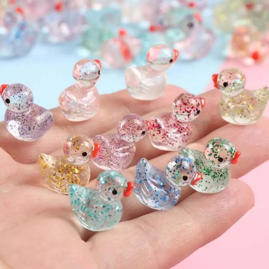 30pcs Mini Flashing Ducks, Colorful Resin Small Ducks, Concealable Plastic Animal Models, Suitable For Playhouse, Miniature Landscape, Aquarium Decor (Random Color)