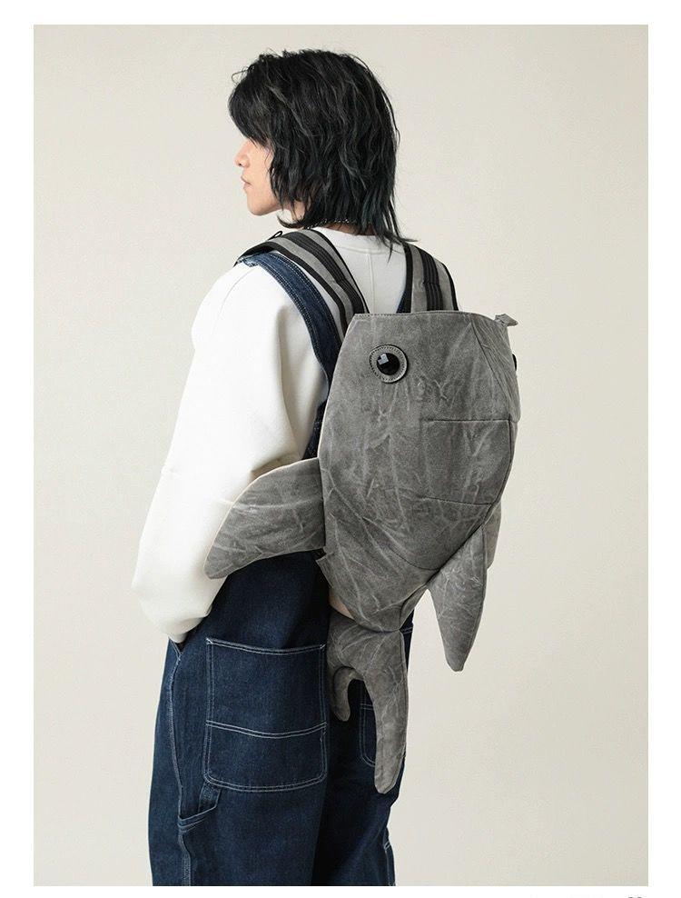 Y2K Funny Whale Shark Shape Backpack Durable Large Capacity Travel Bag Women Men Cute Outdoor Cartoon Knapsack Student Schoolbag