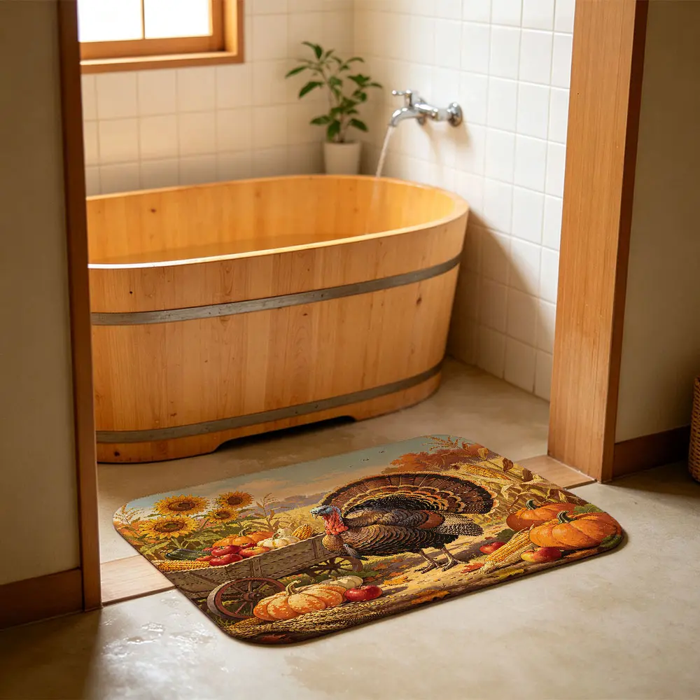 Thanksgiving Turkey Doormat, Non-Slip Welcome Floor Rug for Porch, Autumn Front Entrance Decor