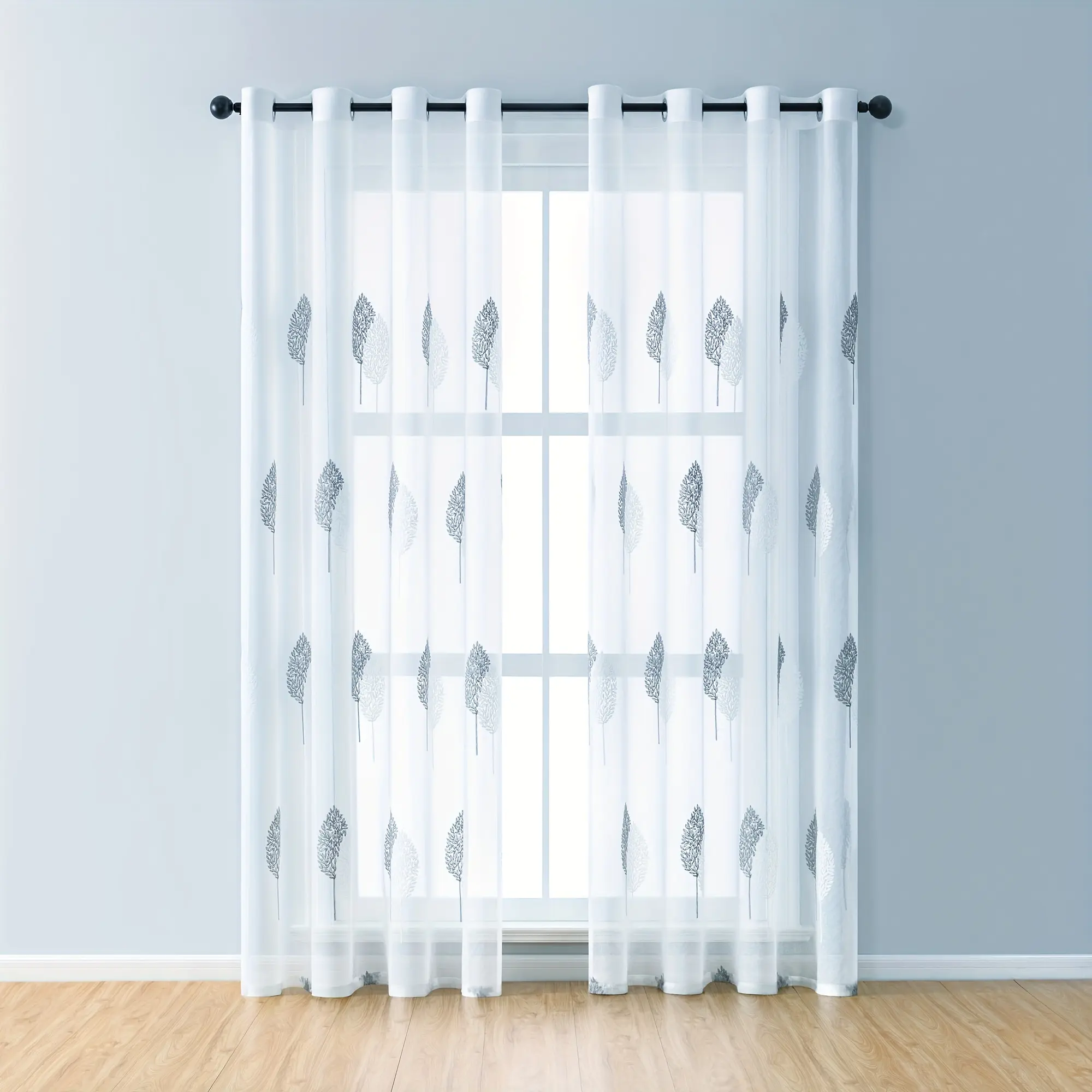 1 Panel Grommet Top Sheer Curtain Panel Suitable for Bedroom & Living Room - Dual-Tone Leaf Embroidery Window Drapes with Protection, Panels,, Machine Washable Fabric for & Filtering