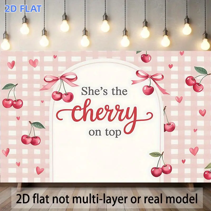 2D Flat Banner 1pc, A Single Banner Featuring a Cherry on Top Design Made of Polyester Ideal for Weddings Engagements Birthdays Festivals Parties Seasonal Decor And Home Or Room Embellishments, Photography Backdrop, Party Decorati