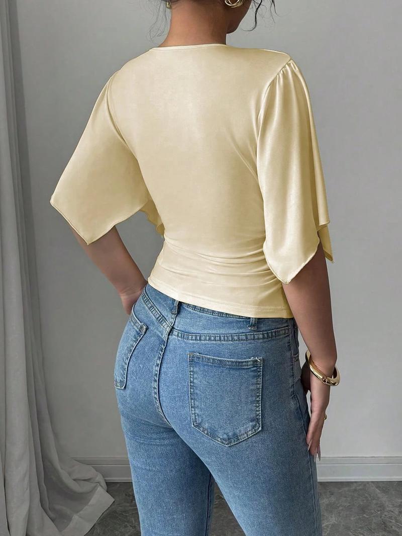 Women's Plain Tee, Elegant T-shirt for Daily Holiday Vacation Wear, Ladies Clothes for Summer