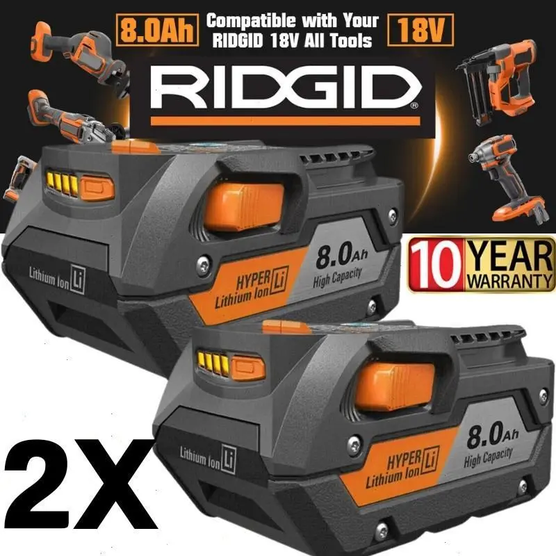 High Quality 2 Pack for Ridgid 18V R840085 8.0Ah Lithium Ion Battery Rigid 18V R840087 Lithium Battery R840086 R840083 R840089 AC840085 AC840086 AC840087P Drill Tool