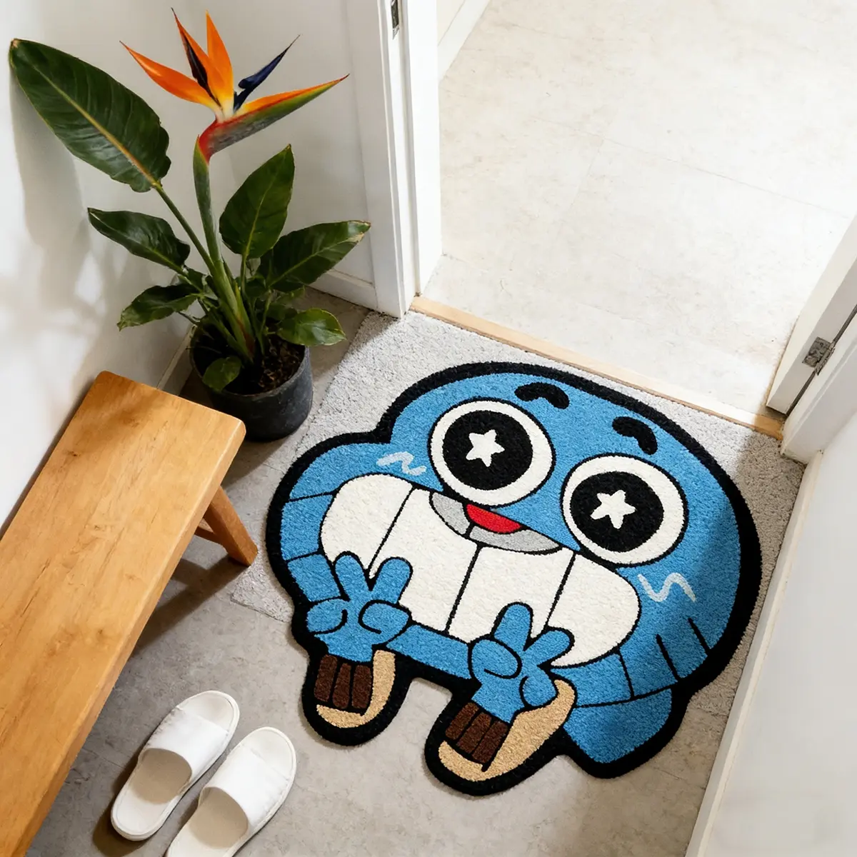 Funny Cartoon Blue Monster Entrance Rug, Cute Non-Slip Absorbent Door Mat, Fun Soft Decorative Plush Floor Mat for Hallway Indoor Floor Mat, Home Decor Rug, Funny Welcome Mat, Cartoon Pattern Rug