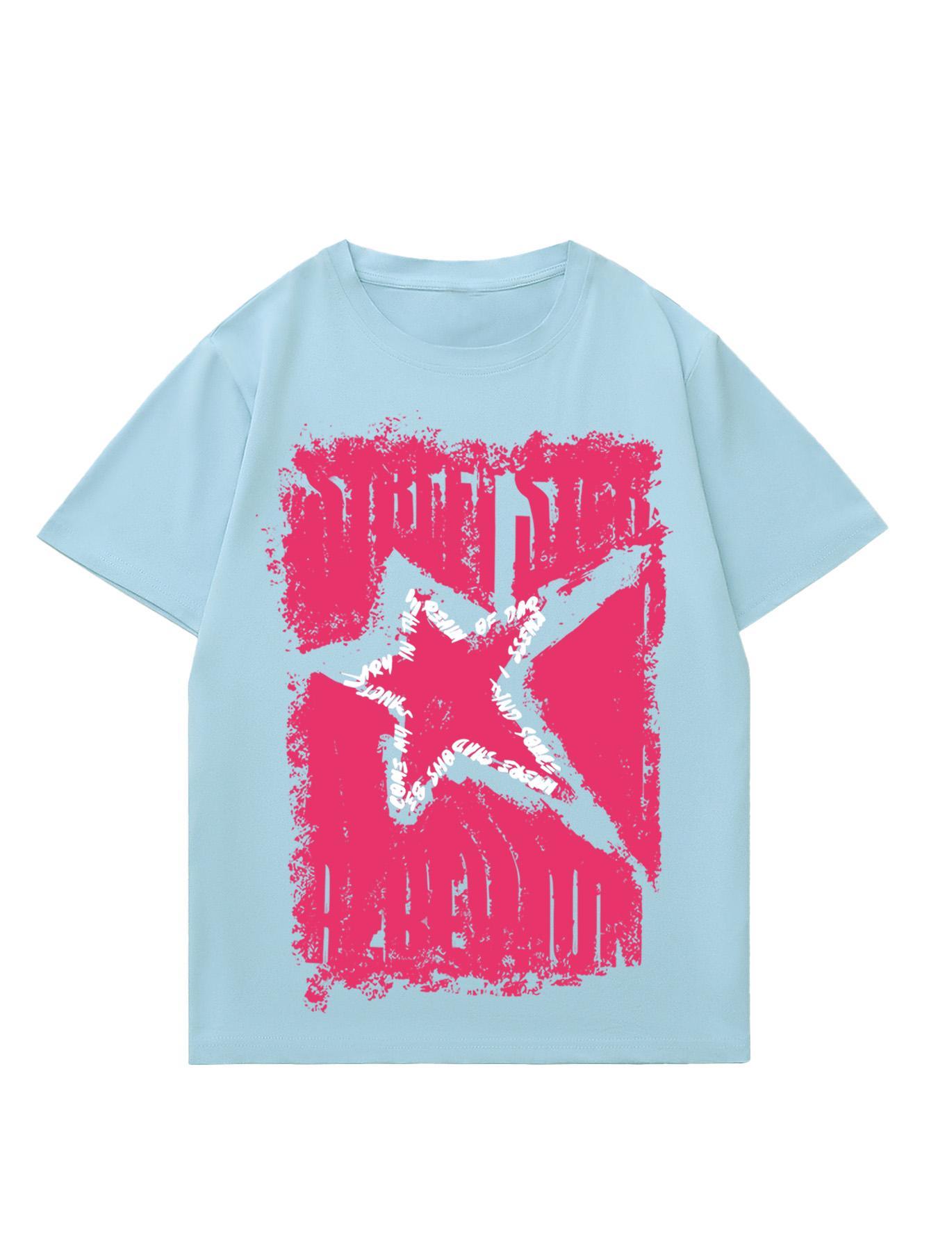 Unisex's Star Print Round Neck Tee, Casual Comfy Tee, Regular Fit Casual Fashion Short Sleeve T-shirt for Summer, Unisex Top for Daily Wear, Women