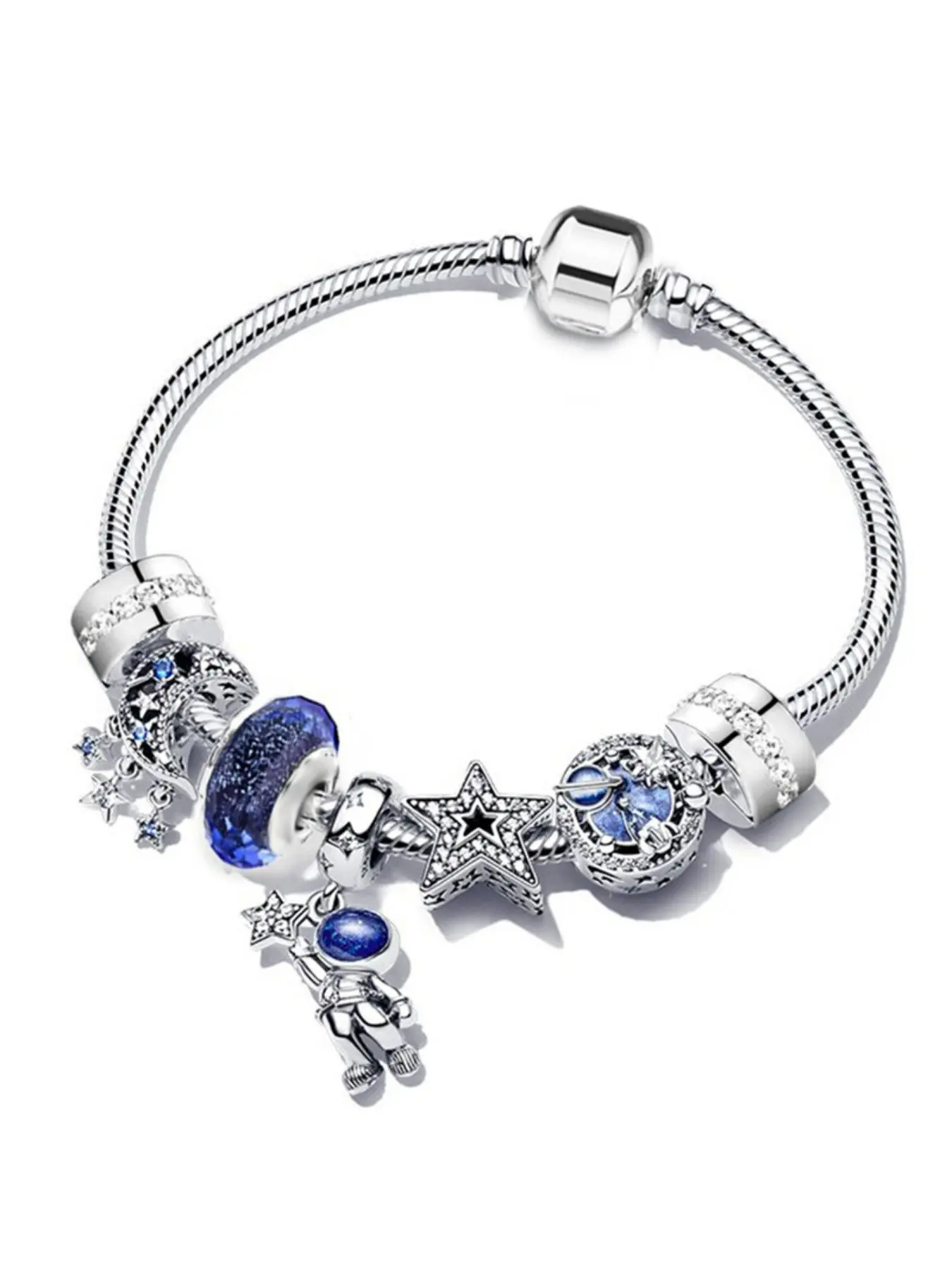 Unique Luxury Astronaut Pendant Bracelet, Star Moon Shimmer Galaxy Charm, Women's Fashion Jewelry, Elegant Hand Chain