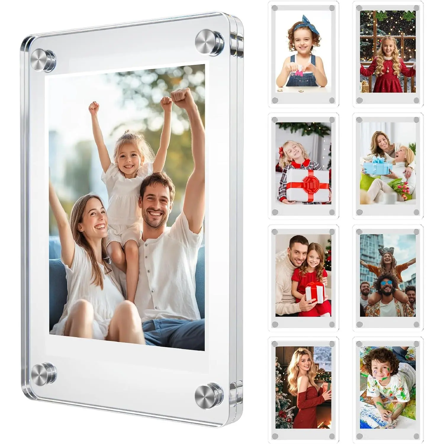 8-Pack Simple Metal Decor Photo Frames - Double-Sided Transparent 2.3x3.5in Frames for Refrigerator & Locker - Preserve Memories, Wall-Mountable