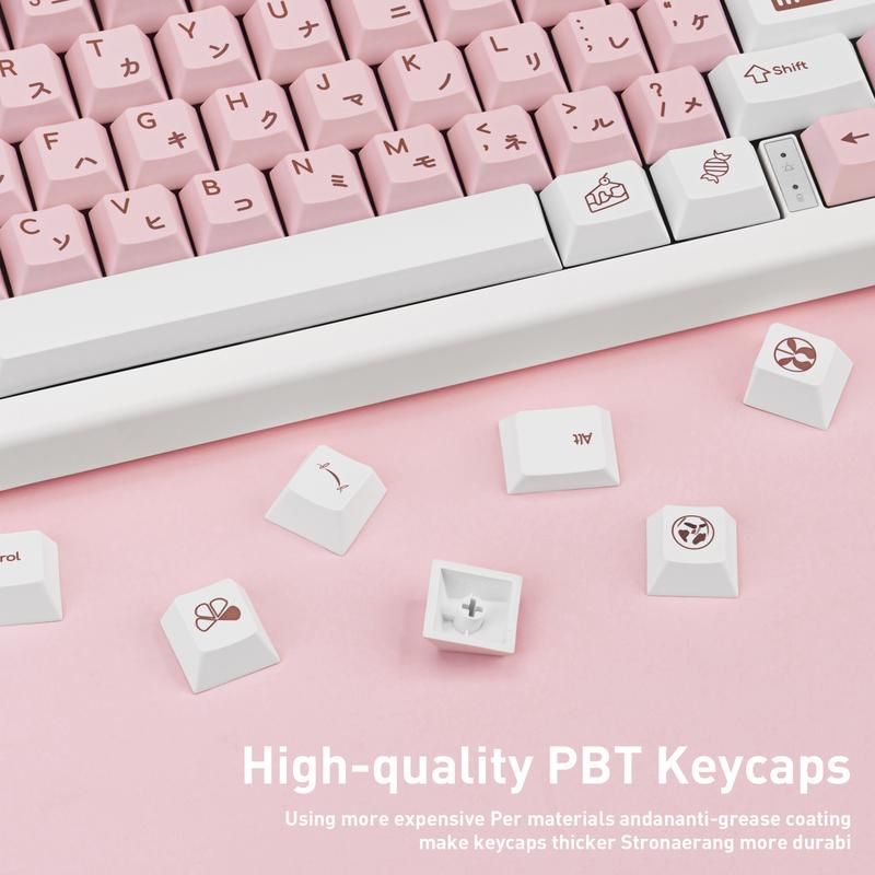 White and Pink Japanese PBT Keycaps - Cherry Profile, Dye Sublimation, Minimalist Custom Key Caps for Cherry MX Gateron Switches Mechanical Gaming Keyboard, 130 Keys