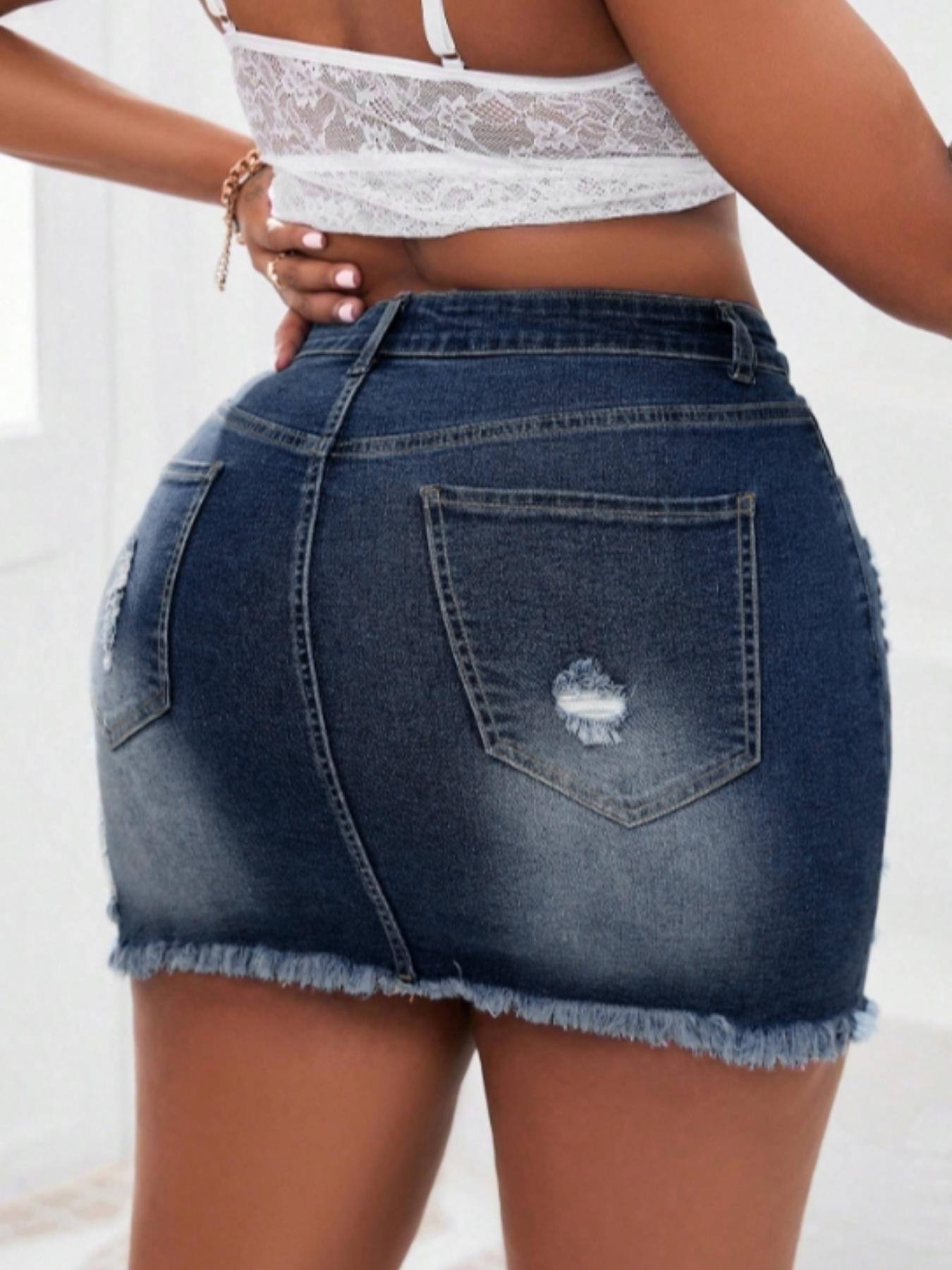 Women's Distressed Fit Denim Skirt, Fashion Casual Ripped Short Skirt with Button for Daily Outdoor Wear, Micro Skirt, Ladies Bottoms for Summer