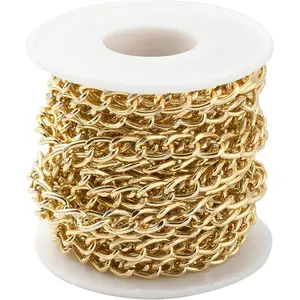 16.4 Feet Golden Plated Aluminum Curb Chains 10x6.5x1.8mm Twisted Cross Cable Links with Spool for Pendant Necklace Jewelry Making