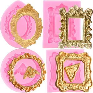Photo Frame Fondant Molds Picture Frames Silicone Mold Vintage Frame Molds For Cake Decorating Cupcake Topper Chocolate Candy Polymer Clay Set Of 4