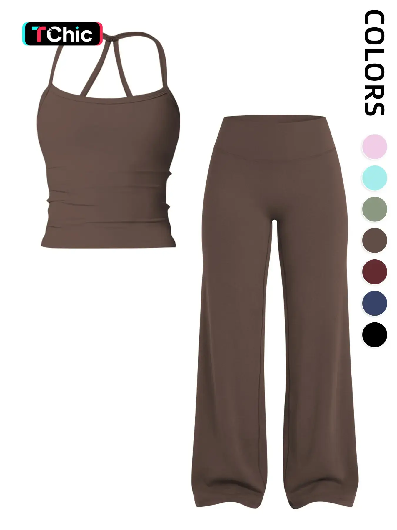 Women's Sporty Tank Top and Yoga Pants Set, Moisture-Wicking Elastic Workout, High Waist Wide Leg Pants, All Seasons Comfortable Fashion