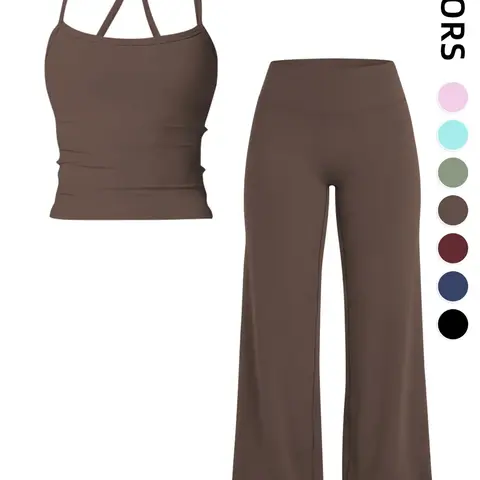 Women's Sporty Tank Top and Yoga Pants Set, Moisture-Wicking Elastic Workout, High Waist Wide Leg Pants, All Seasons Comfortable Fashion, Yoga Fitness Clothing