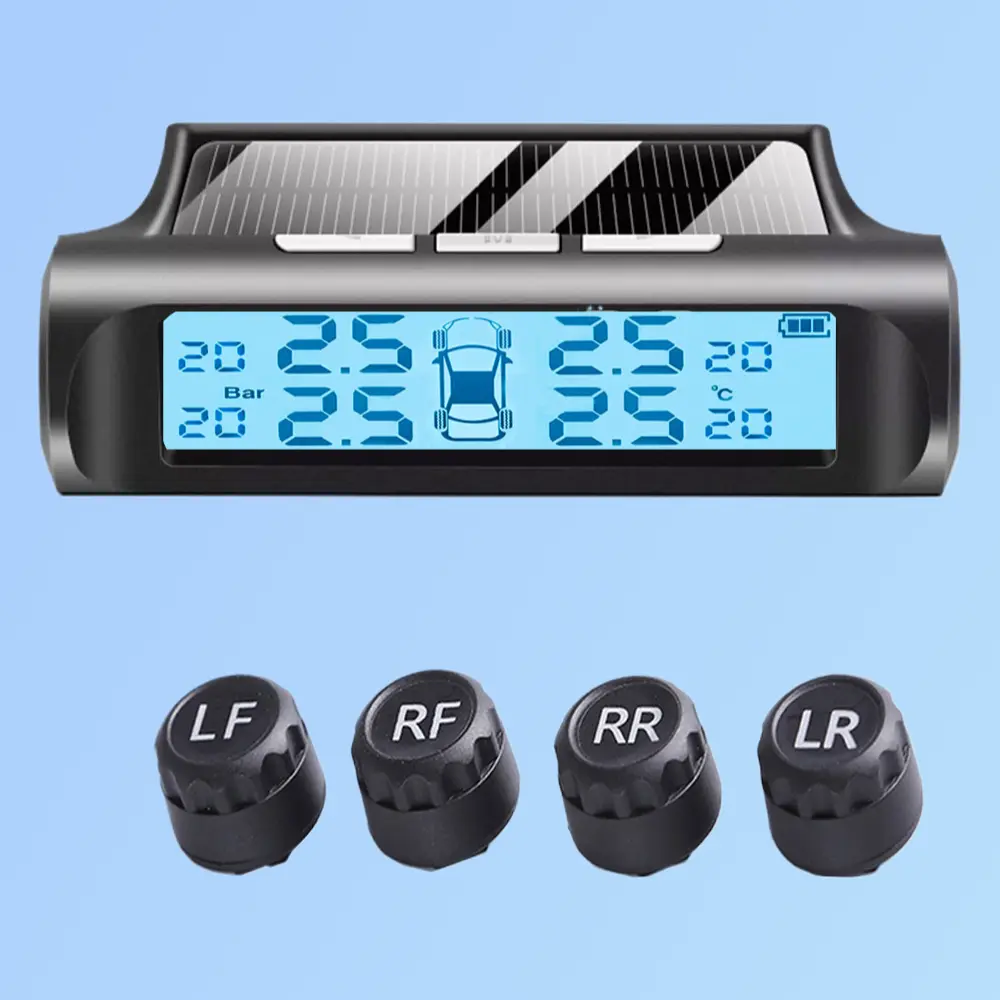 Solar Wireless TPMS Tire Pressure Monitor Auto Smart Tire Pressure Detection System with High Precision Tire Sensors
