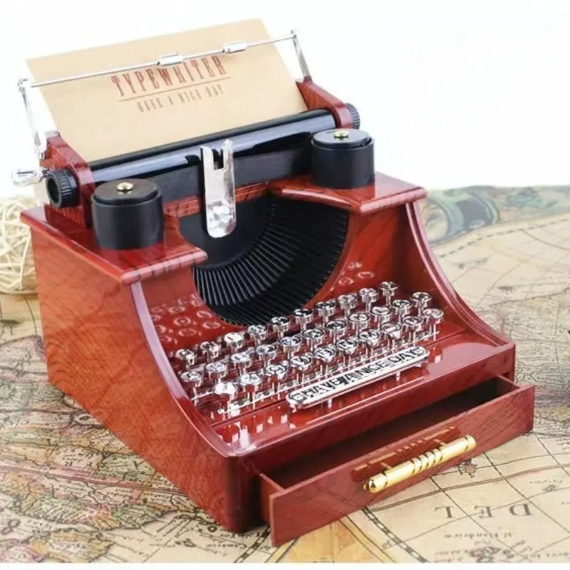 Vintage Typewriter Music Box, Creative Gift for Home Office Decor, Classical Style Mechanical Clockwork, Fun Personal Gift Idea