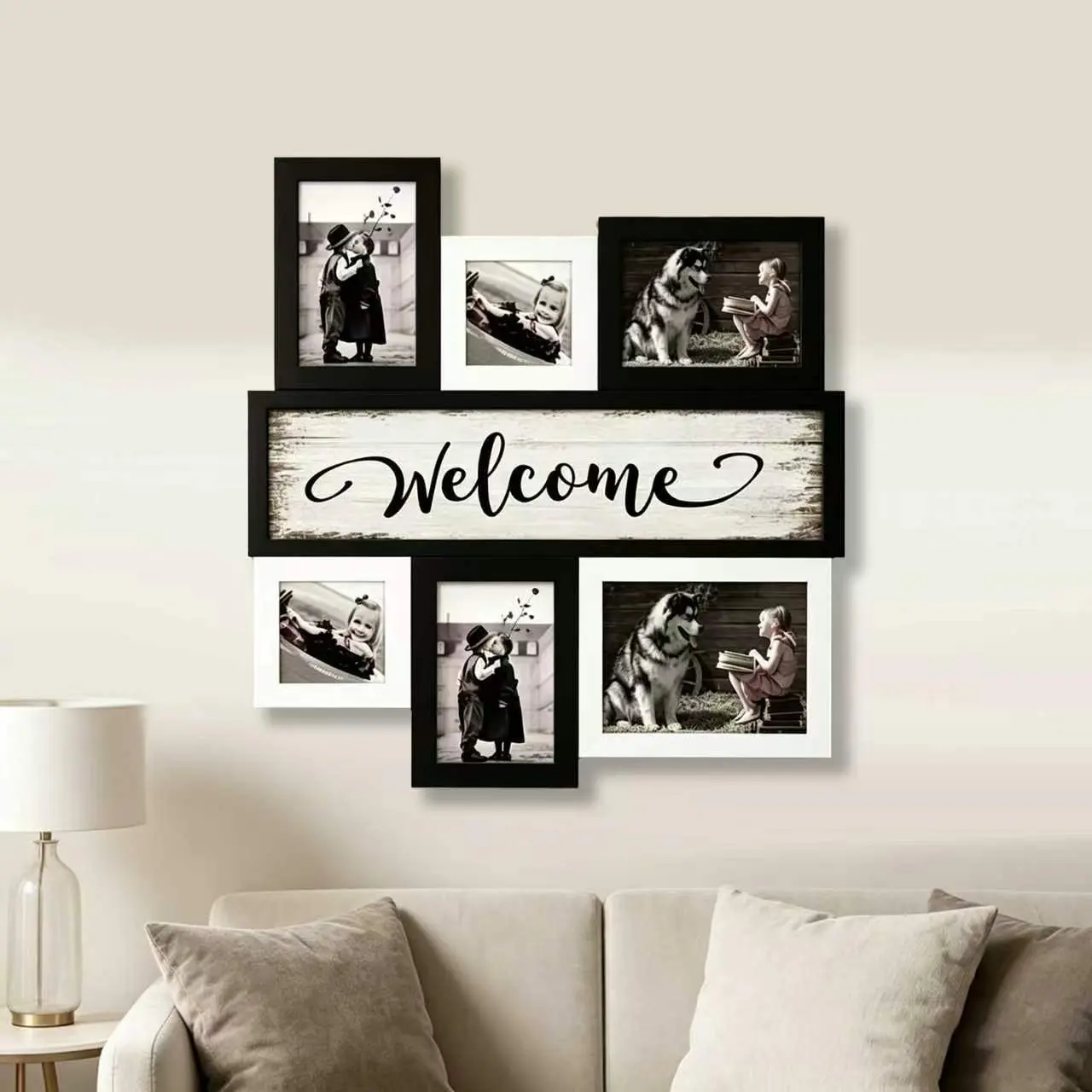 7-Piece Wooden Photo Frame Set, Wall-Mountable, Irregular Patterns, Home Decor, Gift for Mom, Husband, Kids, Elderly, New Home Decoration