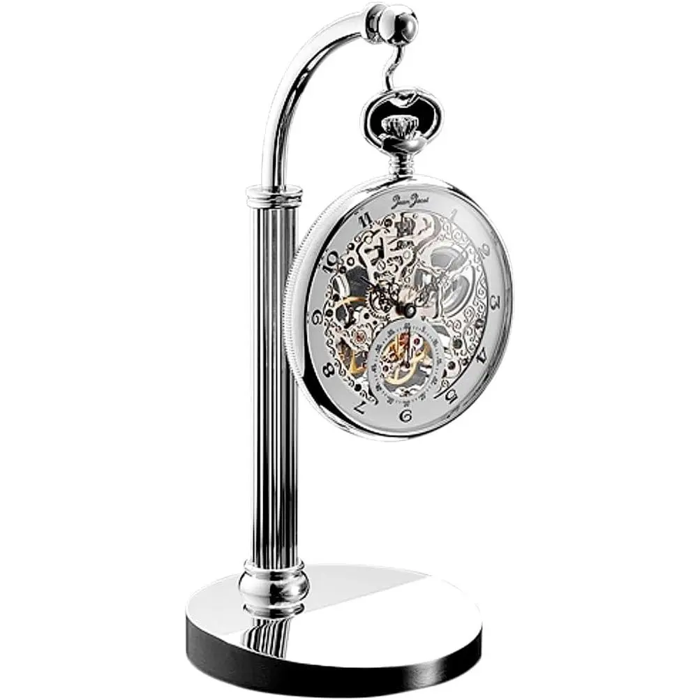 Silver Half-Arch Hanging Pocket Watch Display Stand Holder with Metal Base, Desk/Tabletop Organizer for Collectors (Watch Not Included), Compact