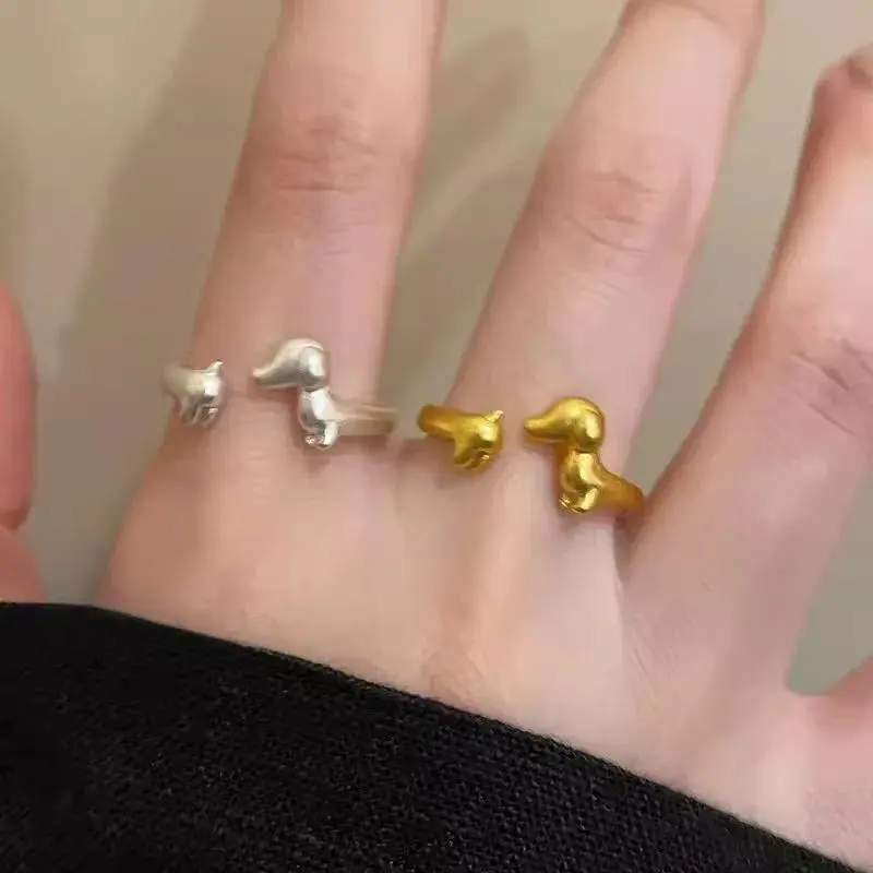 Cute Dachshund Dog Thai Silver Adjustable Rings Original Open Sausage Dog Pet Rings for Women Vintage Animal Jewelry