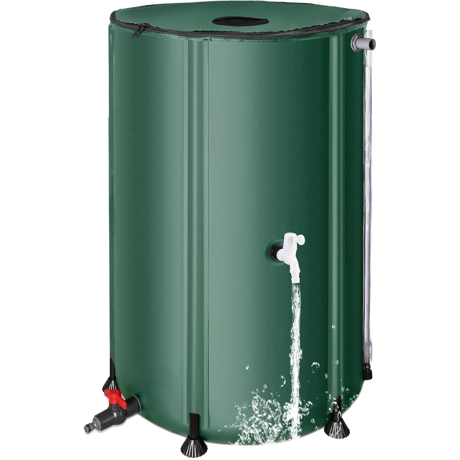 Collapsible Rain Barrel Water Collection System - 100 Gallon Portable Water Storage Tank,Foldable Rainwater Collect System Downspout, Water Catcher Container with Filter, Spigots&Overflow Kit,Green