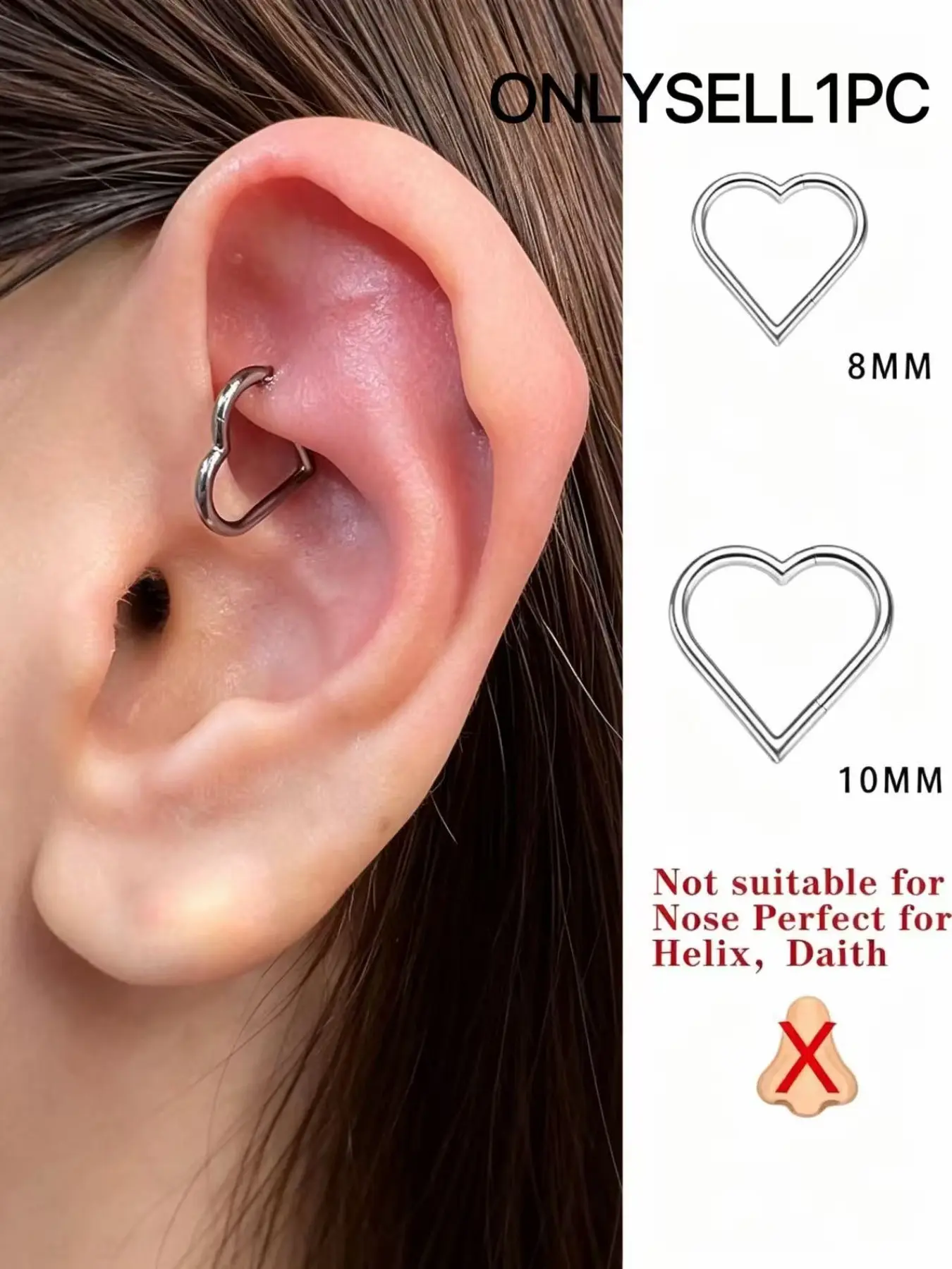Heart Shape Stainless Steel Cartilage Ring, Daith Helix Punk Style, Unisex Ear Piercings Body Piercing Jewelry, Durable All-Season Gift