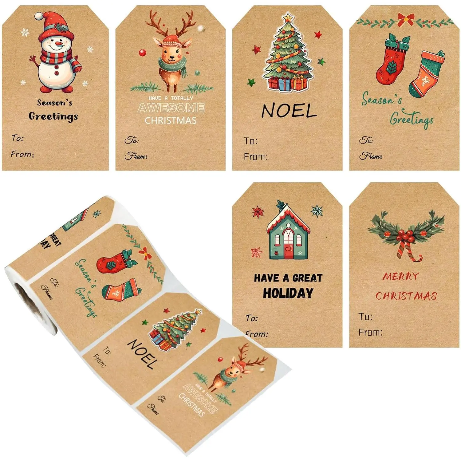 Christmas  Tags Stickers,Self Adhesive  Stickers 2 * 3 inch, Color Christmas Presents Labels for Envelopes Bags Cards Boxes Package,Christmas Decorations,6 Designs