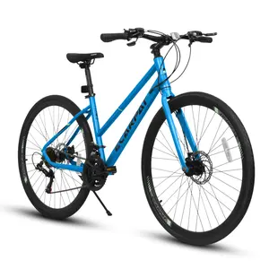 68.1*27*39.7 Inch 700C 21 Speed Flat Bar Road Bike, Steel Frame Aluminum Rims Disc Brake Commuter Bicycle Fit 5'3"-5'9", Max 250LBS Load