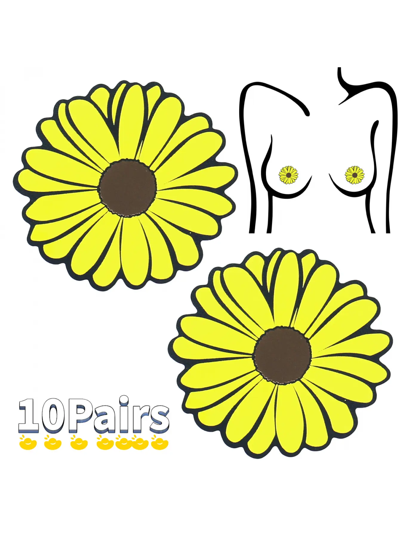 10 Pairs of Colorful Breast Patches with Satin Surface, Non-Bulging, Disposable, Enlarging, Nipple Covers, Individually Packaged Sunflower Breast Patches, Essential Cross Breast Patches for Backless Outfits