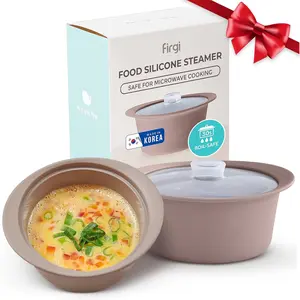 27oz Silicone Microwave Steamer Pot with Handle & Lid, Korean 100% Food-Grade Steamer Bowl, Heat-Resistant Cooker with Steam Holes, Easy Clean, Dishwasher Safe, Taupe Brown