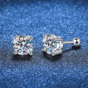 S925 Sterling Silver Screw Earrings for Women Four-Prong Moissanite Simulated Diamond Unisex Earrings Moissanite Stud Earrings