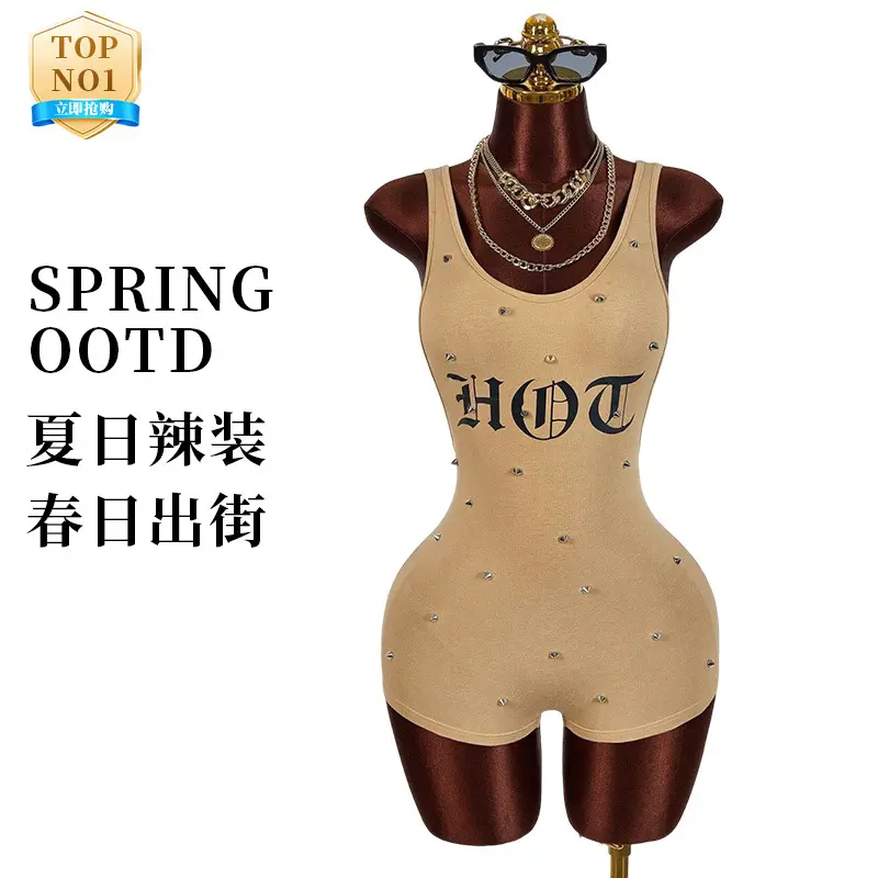 2026 Hot Selling Women Cropped Sling Bodysuit Sexy Open Back Jumpshort With Rivet Craft High Stretch Slim Fitted Tank Romper Wholesale Bulk Fashion Hot Girl Streetwear Club Outfit Multiple Colors Burgundy Orange Available S-XL