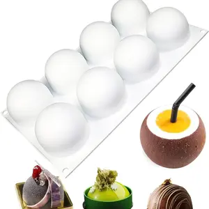 8-Piece 3D Silicone Mold Set, Round Ice Cube Molds, Chocolate Truffle Molds, Chocolate Chip Mold, Baking Tools for Mousses, Cakes, Candies, Pudding