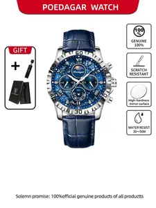 POEDAGAR business and leisure multifunctional belt quartz men's watch, Modern Waterproof Watch, a durable timepiece suitable for daily wear and outdoor activities, Business Fashion Watch, Business Quartz Watches
