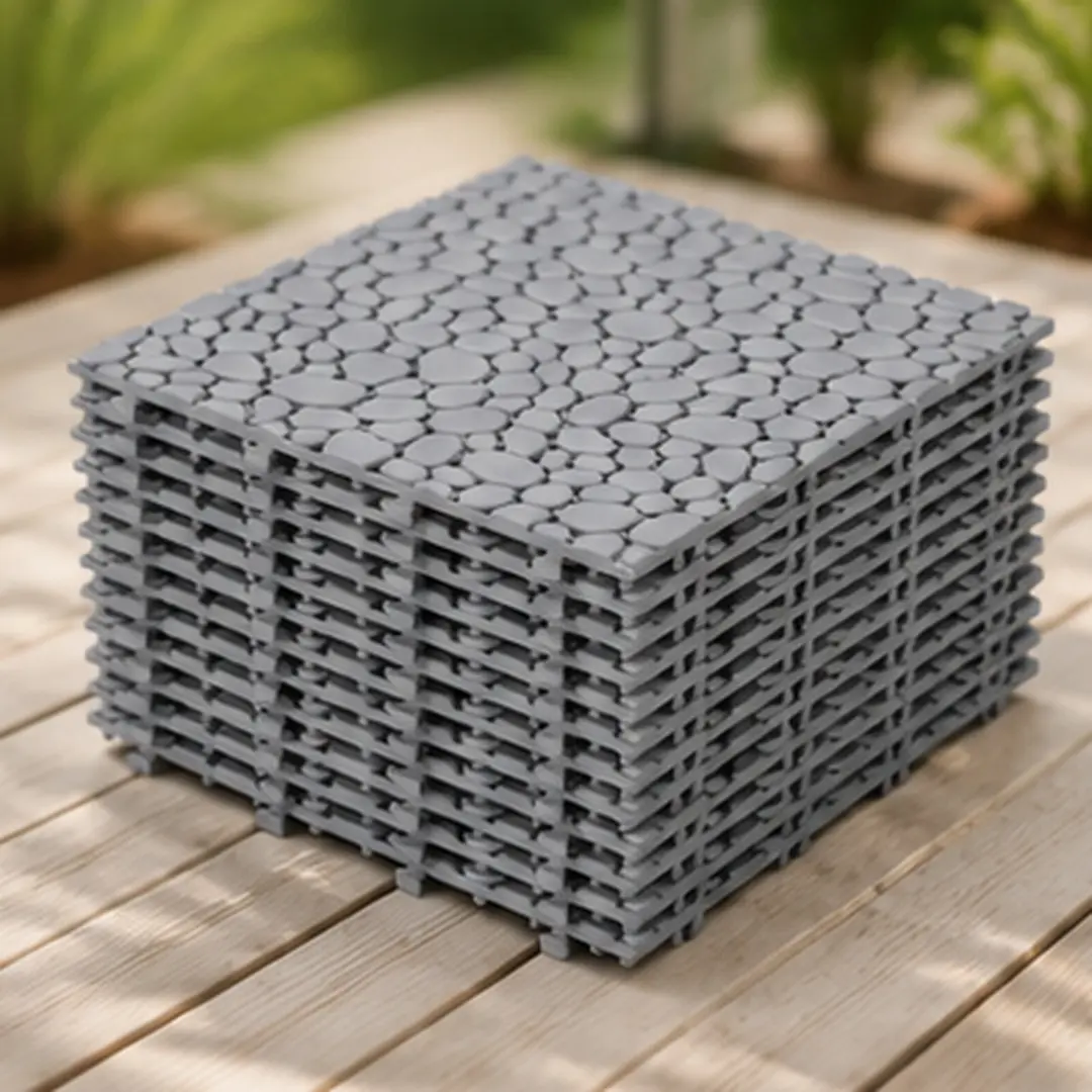 ARCH 12x12 Inch Gray Plastic Interlocking Deck Tiles, Pebble Stone Pattern, Waterproof Anti-Slip Outdoor Flooring for Patio, Balcony, Bathroom, Shower, Porch, Strong 440 LBS Capacity, All Weather, Pack of 12, Gray Color Options, Plastic Material