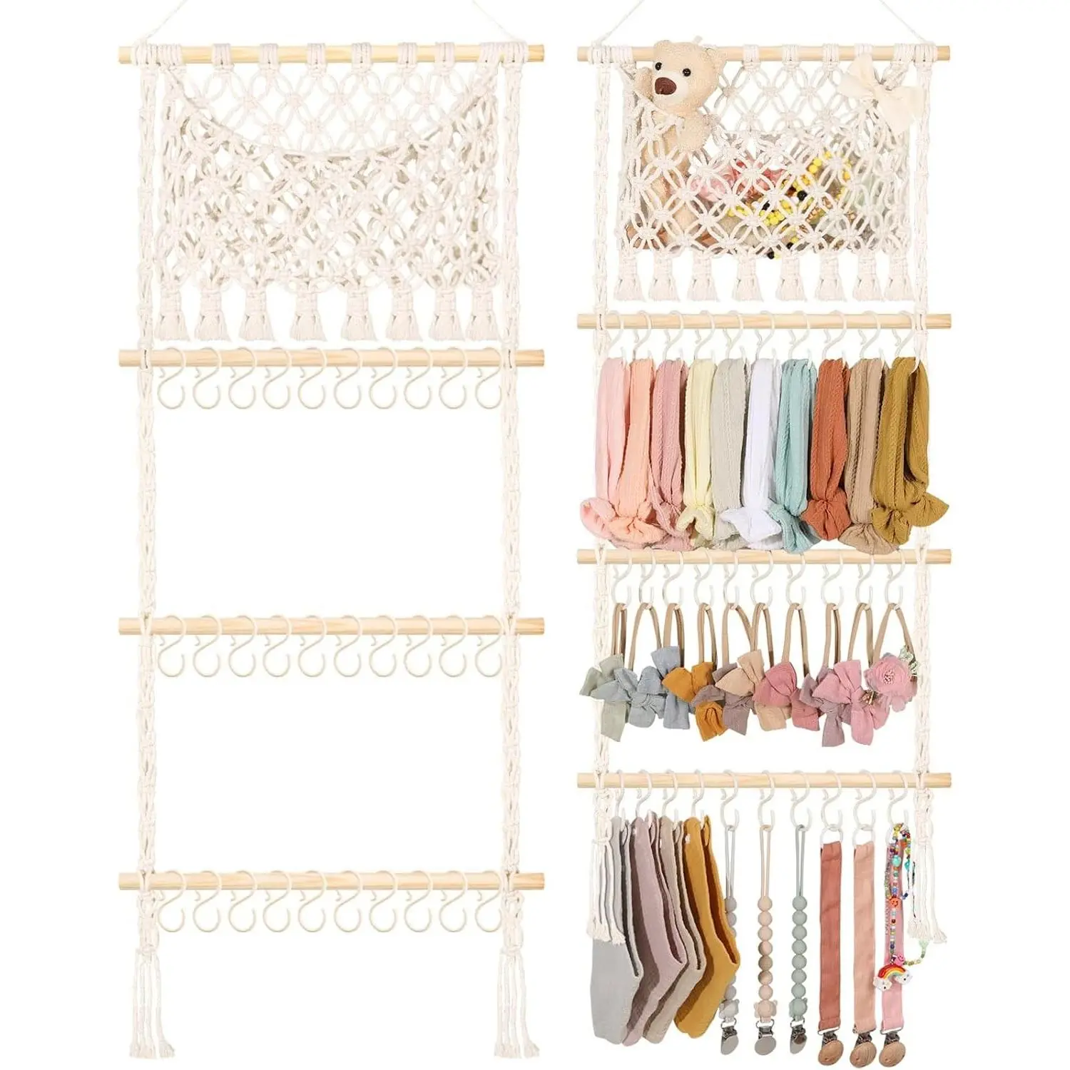 Macrame Headband Holder for Girls - Large Capacity Hair Bow Organizer Storage, Wall Hanging Nursery Room Decor for Toddler(Gift)