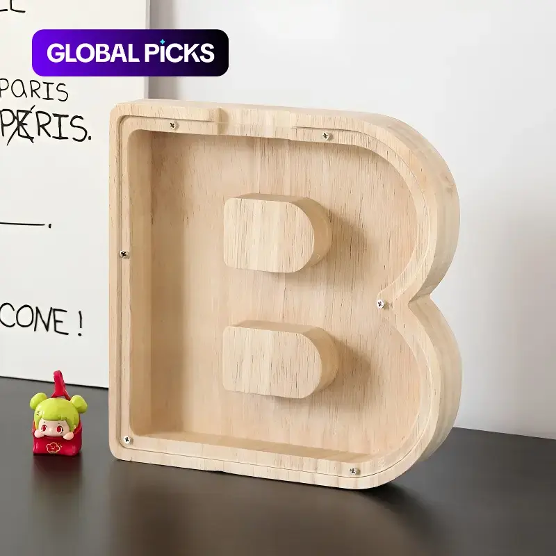 2026 New Letter Piggy Bank, Wooden Money Box with Transparent Acrylic Lid, Holds Bills & Coins, Custom Letter Design Decor for Living Room Bedroom, Perfect Birthday Gift for Adults & Kids #GLOBAL PICKS