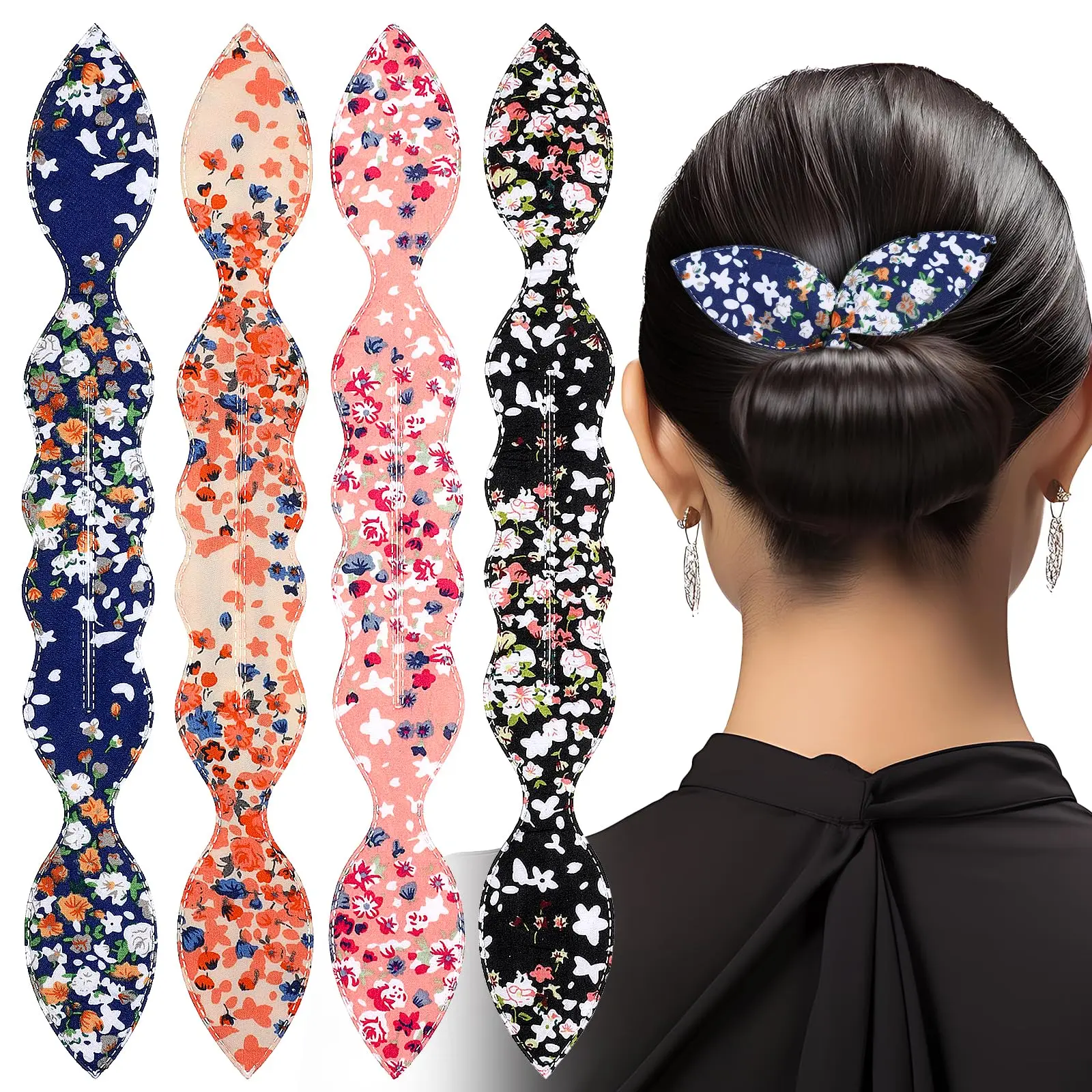 4pcs Magic Comb for Women & Girls Hair Styling Accessories, Deft Hair Bun Maker French Twist Rabbit Ear Bun Twister