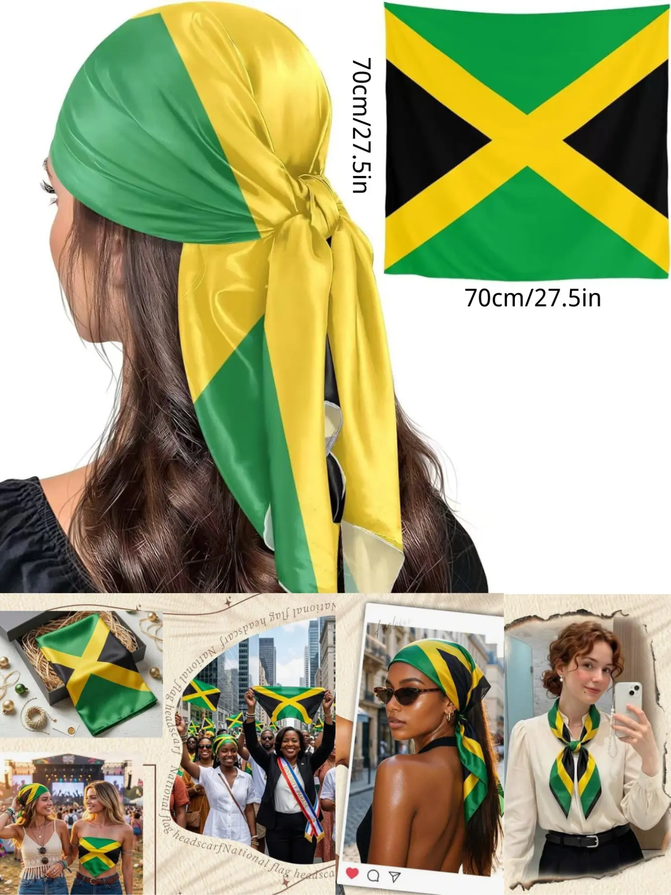 Jamaica Flag Rasta Style Print Scarf Hat, Adjustable Street Fashion Headscarf, Loose-Fit for Men and Women, Perfect for Daily Wear and Gifts