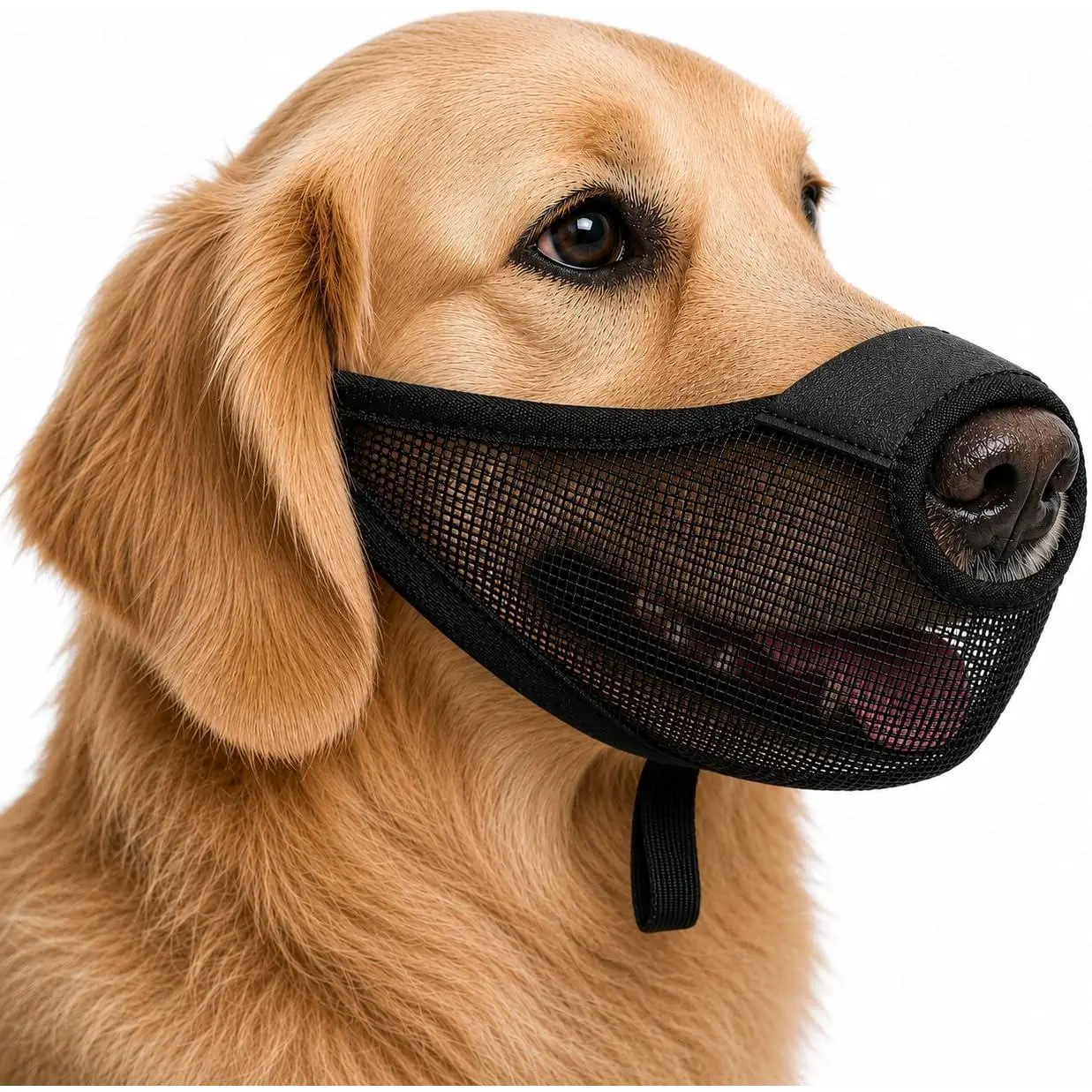 Dog Muzzle, Soft Air Mesh Muzzles for Large Sized Dogs, Breathable Dog Mussels for Scavenging Biting Licking & Barking, Adjustable Mouth Guard with Front Opening, Allows Panting and Drinking (Black,L)