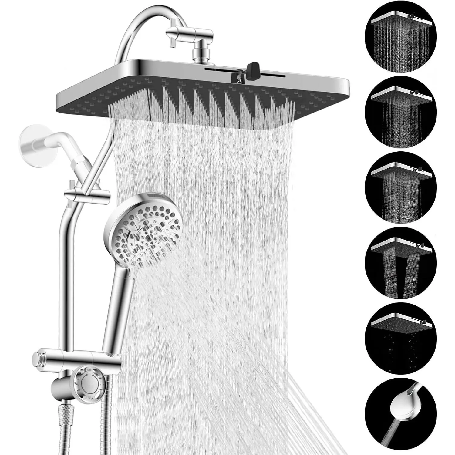 cUPC Certified 13'' Shower  Combo, High  5  Rainfall Showerhead, 10  Mode Handheld,  Metal Easy  4-way Diverter Arm with Pause Mode, 71'' Hose and Holder, Chrome