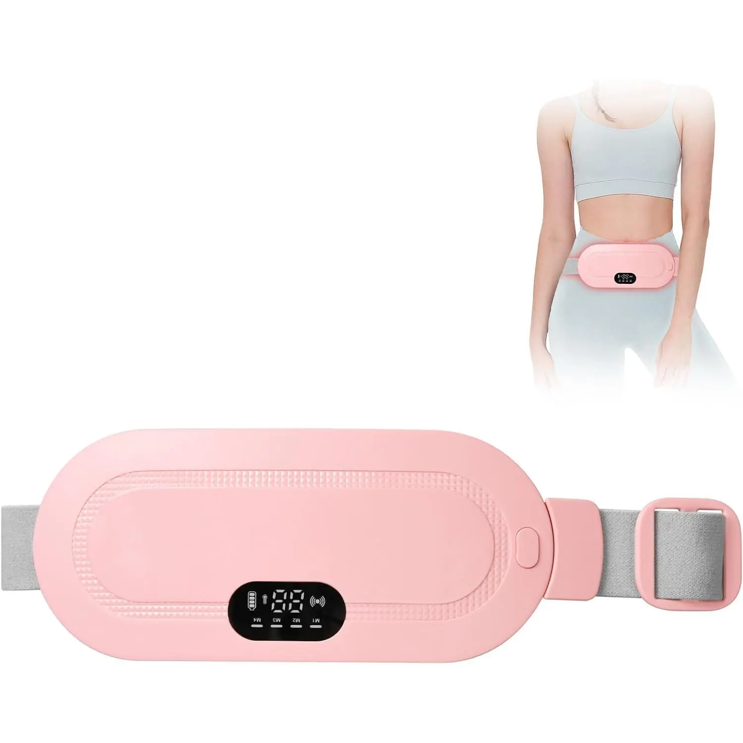Velvet Heating Pad for Menstrual Cramp Relief, Portable Cordless Massaging Belt with 3 Heat Levels & 4 Massage Modes, USB Charged for Belly & Waist, Heating Pad For Cramps