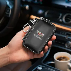 Leather Square Zip Key Pouch, Two Colors, Durable Hook, Portable Scratch-Resistant, for Cadillac Models, Car Accessories